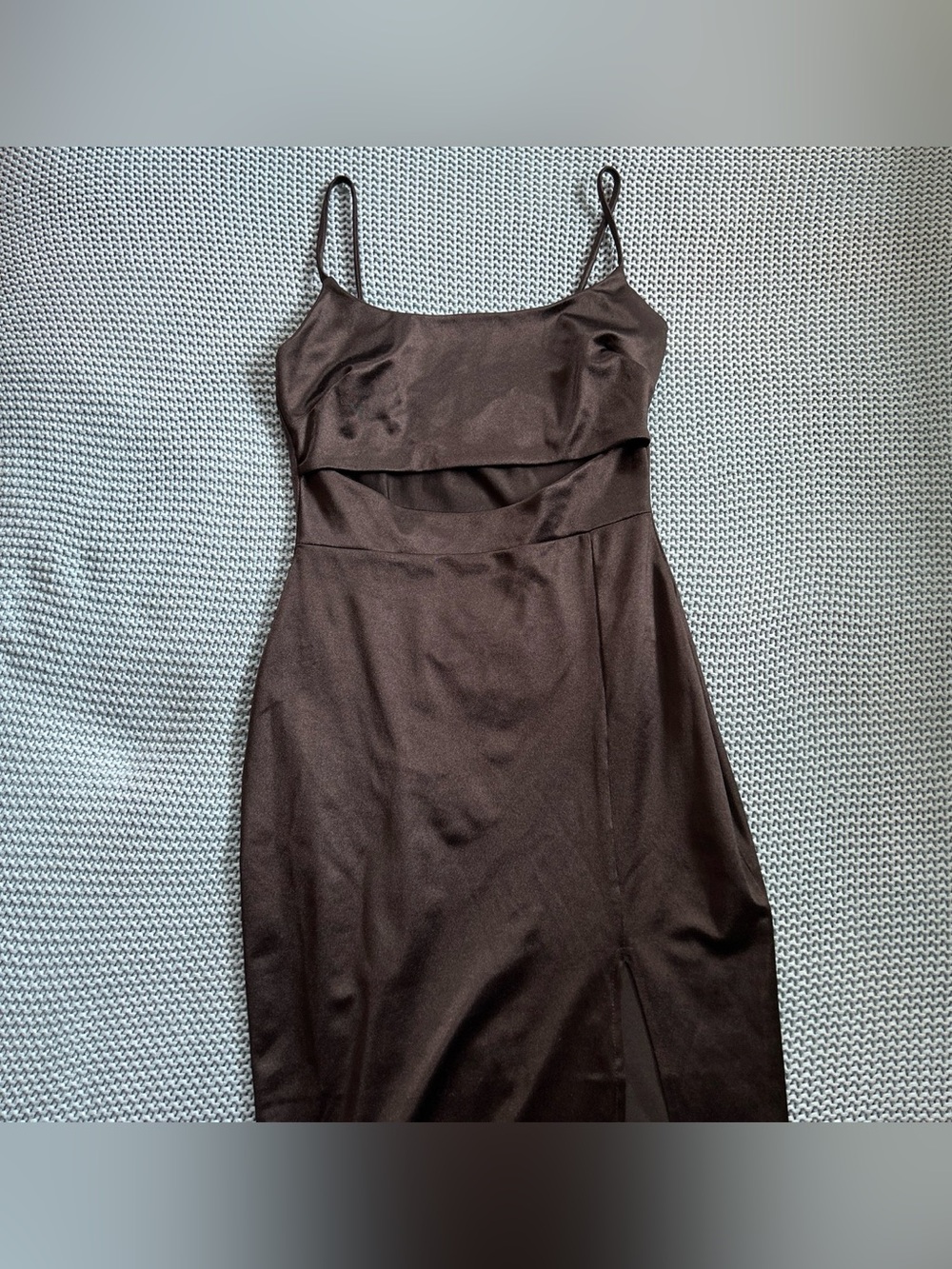Windsor black satin midi dress with cut out detail in size S